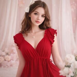 Y2K Dynamite Babydoll Dress Sz M Red Valentines Coquette Empire Flowy Romantic